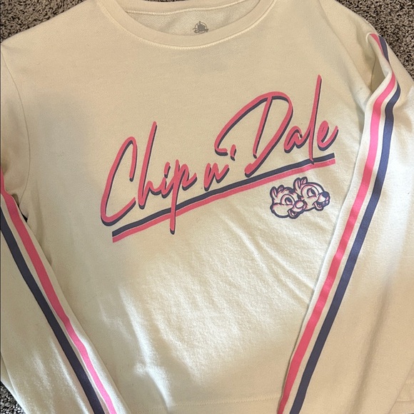 Chip n' Dale Graphic Crewneck Sweatshirt - Cream with Pink/Blue Print - Picture 5 of 5